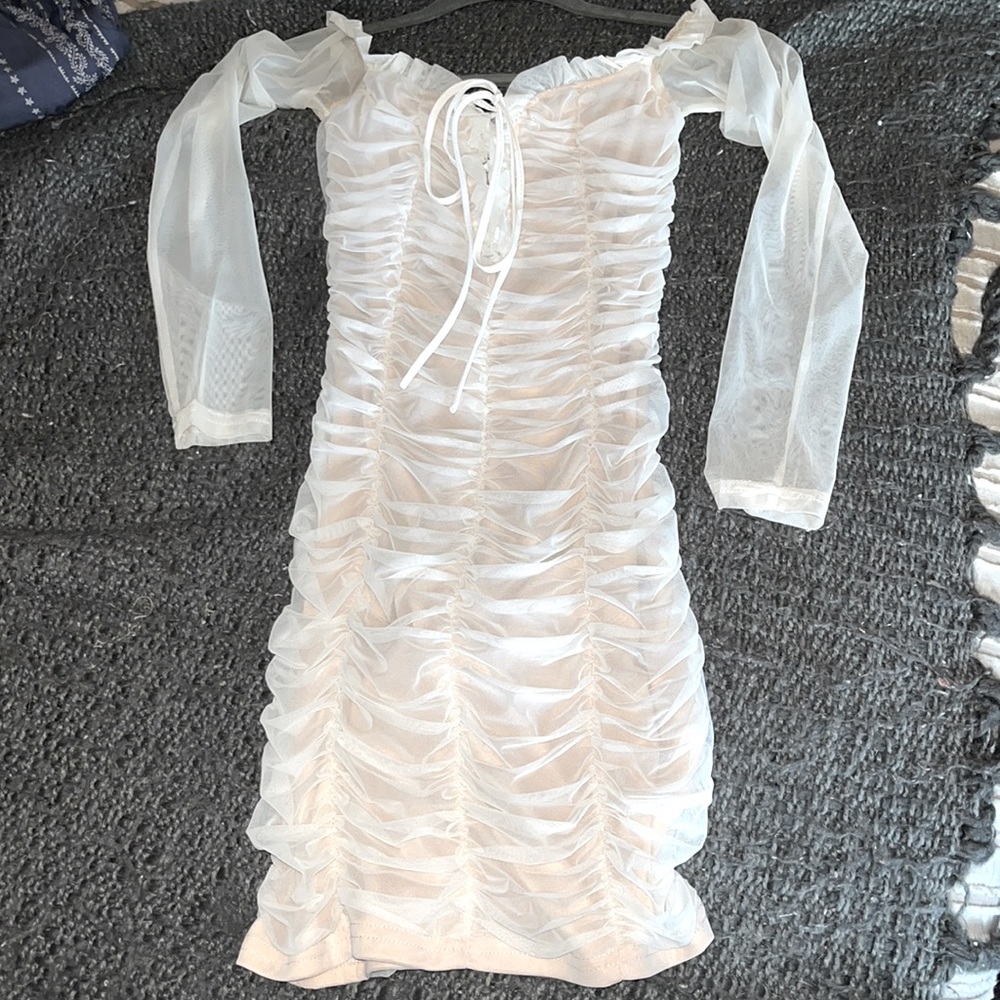 White Ruched Mini Dress